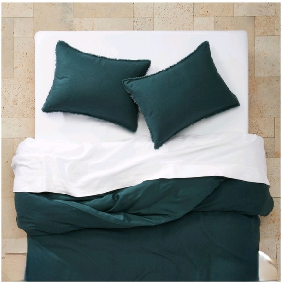 Casaluna F/Q Heavyweight Linen Blend Duvet Cover & Sham Set Dark Teal B… - Picture 3 of 5